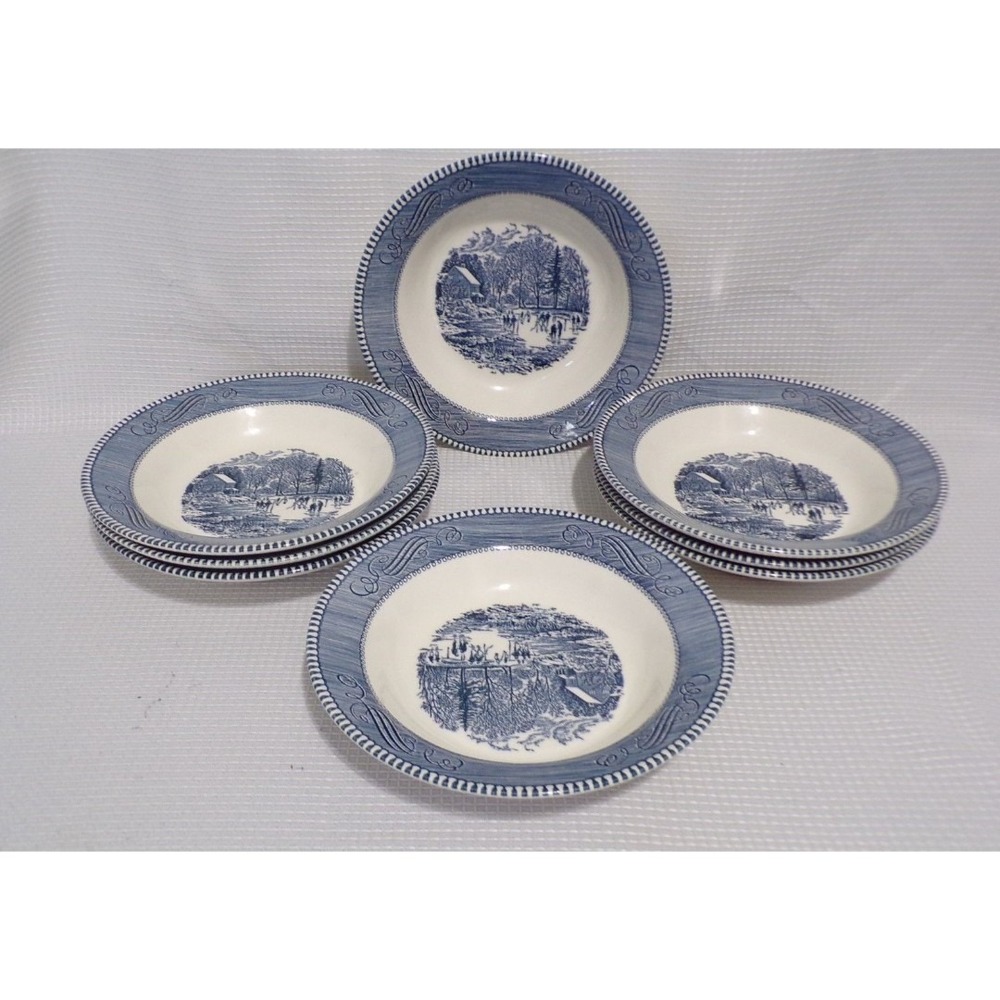 Vintage Currier And Ives 8.5 Inch Bowl Early Winter Soup Or Salad USA Glazed 8